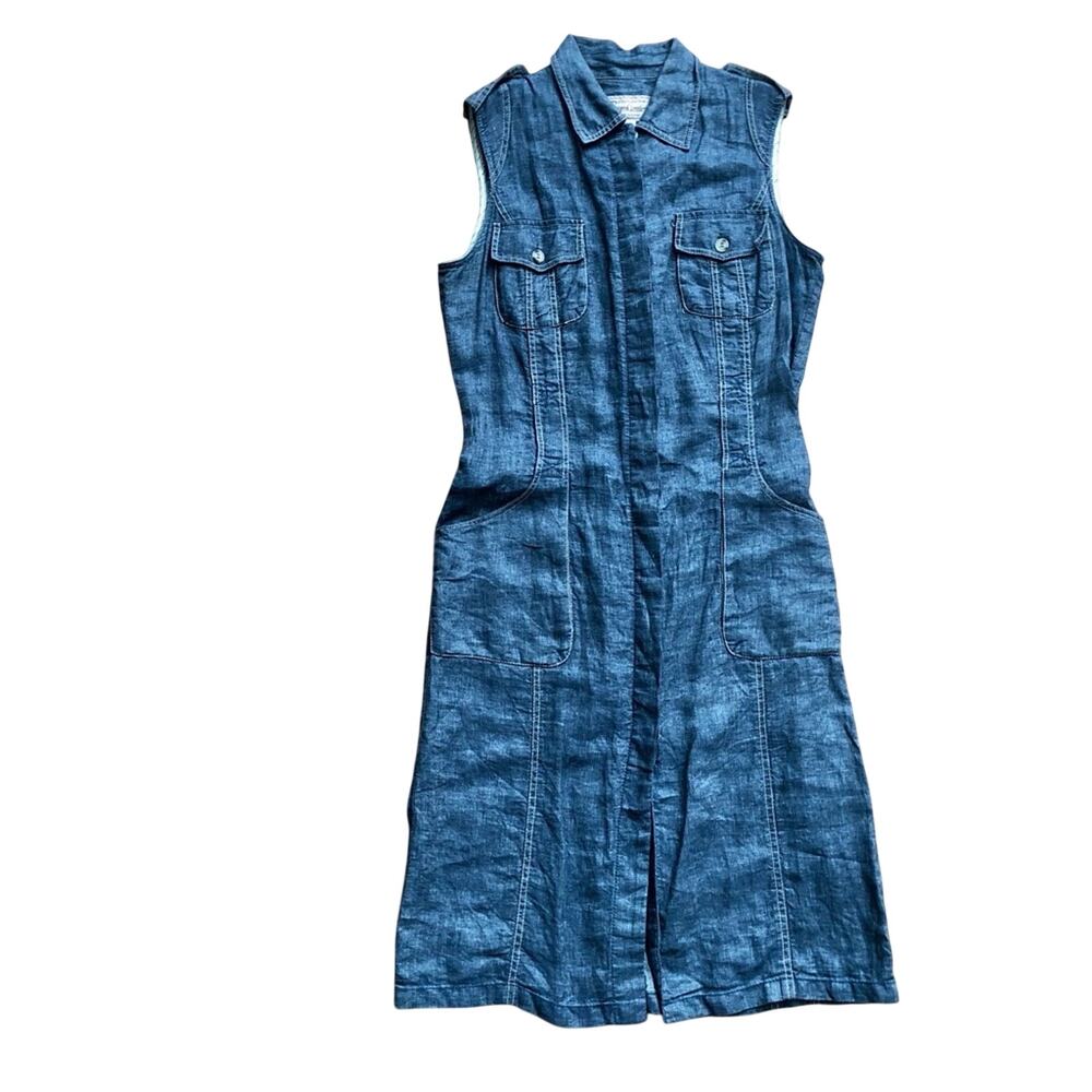 Marlboro Classics RARE Vintage 100% Linen Denim Blue Shirt Dress Women’s Size L